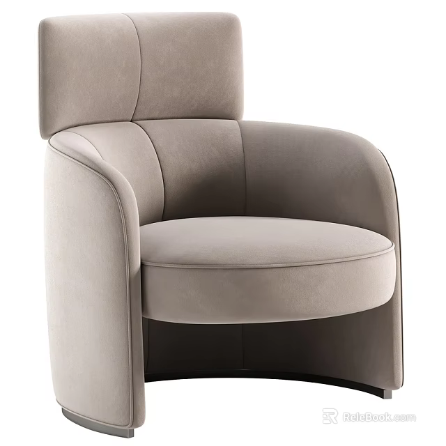 Elegant Beige Velvet Leisure Chair With Curved Armrests And Modern Design 3d model 