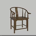 Traditional Wooden Leisure Chair with Curved Armrests Carved Backrest and Natural Wood Structure