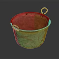 Vintage Brown Household Item Bucket With Metal Ring Handles And Textured Surface