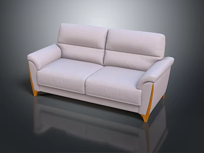 Light Colored Modern Two Seater Sofa With Wooden Legs And Shiny Surface 3d model