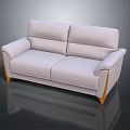 Light Colored Modern Two Seater Sofa With Wooden Legs And Shiny Surface