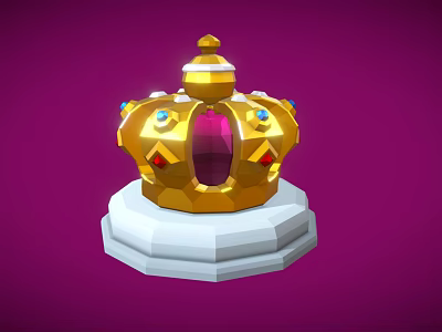 Golden Crown Jewelry With Colorful Gemstones On White Base Purple Background 3d model