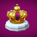 Golden Crown Jewelry With Colorful Gemstones On White Base Purple Background