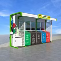 Public Garbage Sorting Facility With Green Framed Structure White Roof And Color Coded Bins 3d model