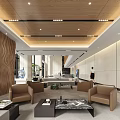 Elegant Modern Office Lobby Reception With Marble Floor And Large Floor To Ceiling Windows