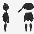 Stylish Black Fashion Outfit With Short Top Shorts And Leggings Featuring White Straps