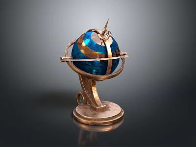 Elegant Decorative Globe Furniture With Blue Surface And Gold Metal Stand Base 3d model