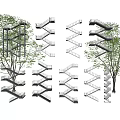Various Modern Staircase Designs With Metal Railings And Green Trees