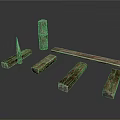Natural Bamboo Stem And Wooden Blocks Displayed On White Surface