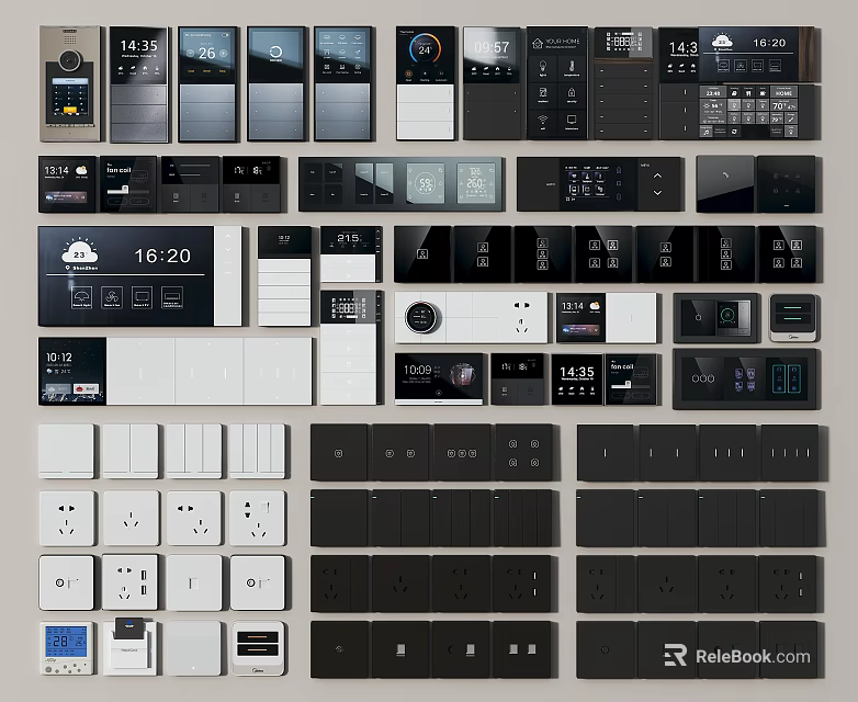 Modern Switch Panels With Various Designs And Black White Colors For Home Use 3d model 