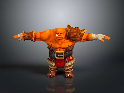 Orange Skinned Muscular Game Movie Character With Brown Hair Beard Red Shorts And White Wristbands 3d model