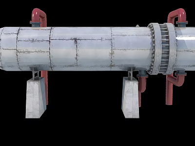 Large Industrial Equipment With Cylindrical Metal Structure Red Pipes And Concrete Supports 3d model
