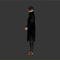 Futuristic Game Movie Character With Mechanical Arm Grey Coat X Symbol And Orange Shoes
