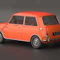 Vintage Orange Compact Car with Chrome Front Grille Headlights and Classic Wheels