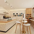 Modern Minimalist Tea House Interior Design With Round Lighting White Chairs And Wooden Stools