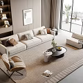 Sofa Coffee Table Combination Single Sofa Lazy Sofa Floor Lamp Decorations Green Planting 3d model