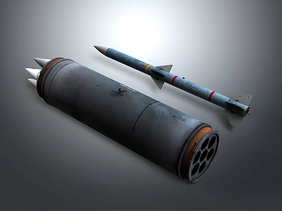 Military Weapon Display with Rocket and Metal Shell Featuring Pointed Tip and Multiple Holes 3d model