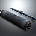 Military Weapon Display with Rocket and Metal Shell Featuring Pointed Tip and Multiple Holes 3d model
