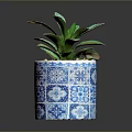 Blue And White Patterned Ceramic Succulent Plant Pot For Home Decor