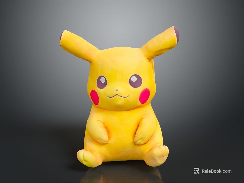 Pikachu Yellow Plush Toy With Big Ears And Red Cheeks Sitting Pose Design 3d model 