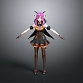 3D Anime Character Model Featuring Purple Hair Black Wings Horns And Thigh High Socks