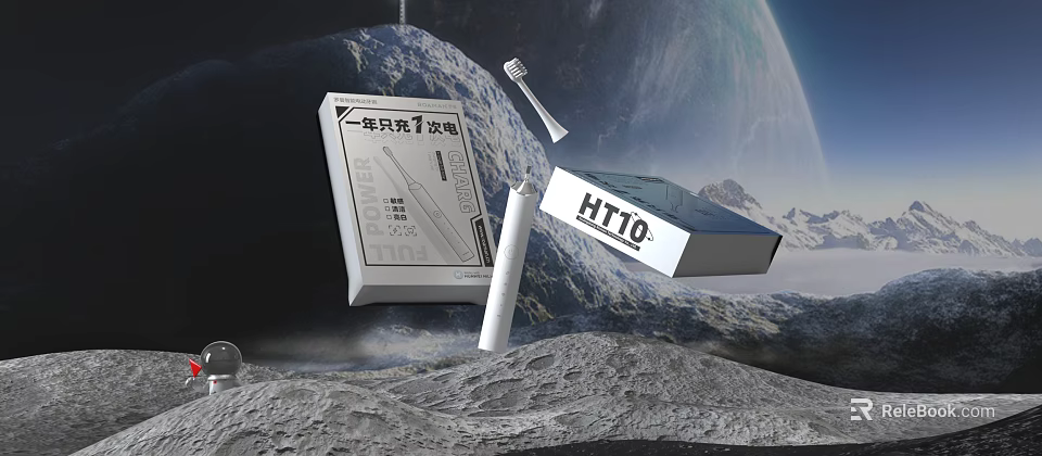 Lunar Surface Landscape with Rugged Mountain Ranges and Distant Earth View 3d model 