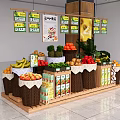 Fruit Display Shelf With Fresh Fruits Packaged Goods And Hanging Posters In Retail Store
