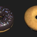 Shiny Chocolate Glazed Donut Topped With White Sprinkles On Black Surface 3d model