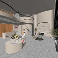 Elegant Modern Boutique Store With Curved Design Open Space Product Shelves And Marble Countertop