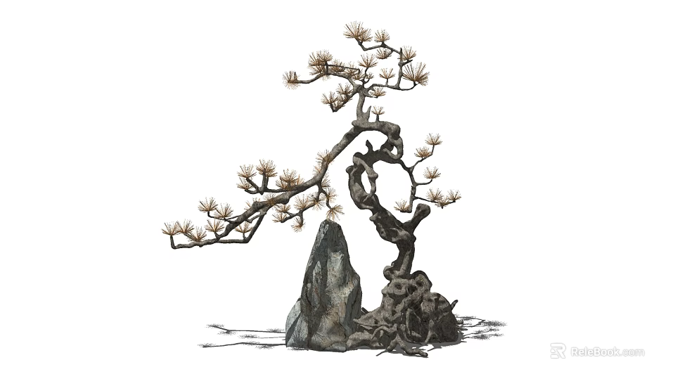 Artistic Bonsai Tree With Twisted Trunk And Spreading Branches By Rocky Base 3d model