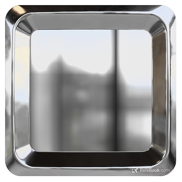 Modern Square Mirror With Sleek Metal Frame Reflecting Exterior Building View 3d model 