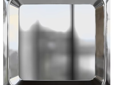Modern Square Mirror With Sleek Metal Frame Reflecting Exterior Building View 3d model