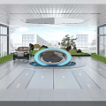 Shopping Mall Lobby With Large Windows Natural Light Central Circular Installation Green Plants Sleek Floor