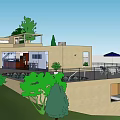 Modern Detached Villa Exterior With Terrace Outdoor Seating Greenery And Glass Windows