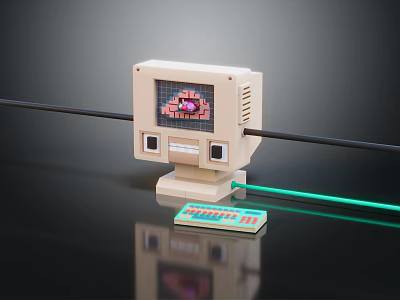 Retro Entertainment Console With Classic Design Pixel Game Screen And Matching Controller 3d model