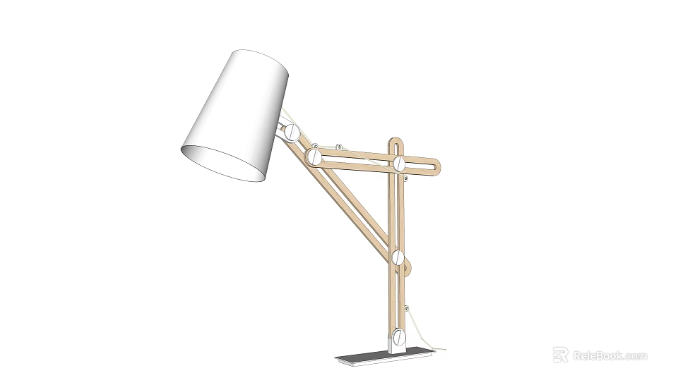 Minimalist Adjustable Table Lamp With Wooden Frame Flexible Arm And White Lampshade 3d model 