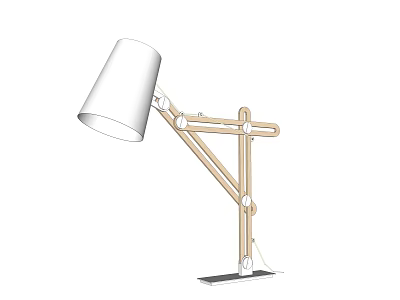 Minimalist Adjustable Table Lamp With Wooden Frame Flexible Arm And White Lampshade 3d model