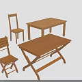 Wooden Furniture Set Including Two Tables And Two Dining Chairs With Foldable Table