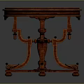 Classic Wooden Round Table With Intricate Inlaid Top And Ornate Carved Base