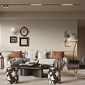 Modern Living Dining Room Interior With Sofa Coffee Table Wall Art Floor Lamp And Decorative Plants