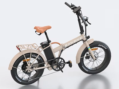 Beige Electric Bicycle With Brown Seat Rear Rack Front Light And Wide Tires 3d model