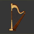 Elegant Classical Wooden Harp With Golden Strings And Polished Brown Body