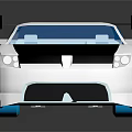 White Toy Race Car With Blue Orange Stripes Black Spoiler And Blue Wheels