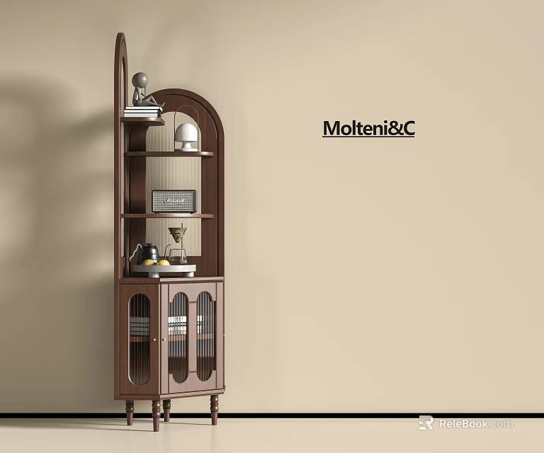 Modern Walnut Bookcase With Glass Doors And Decorative Shelves Molteni&C Interior Design 3d model 