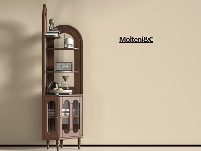 Modern Walnut Bookcase With Glass Doors And Decorative Shelves Molteni&C Interior Design 3d model