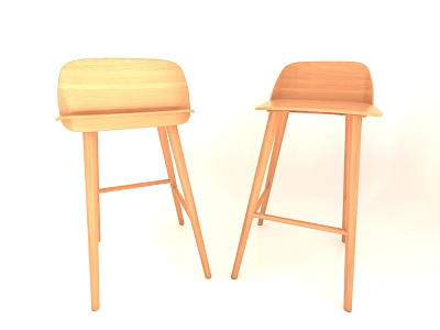 Two Wooden Bar Stools With Simple Modern Design And Light Wood Color 3d model