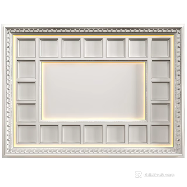 Ornate Ceiling With Recessed Panels And Lighting 3d model