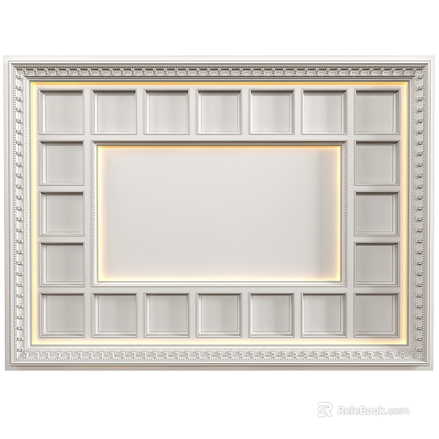 Ornate Ceiling With Recessed Panels And Lighting 3d model 