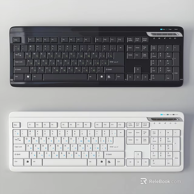 Computer Keyboards in Black and White with Full Size Layout Function Keys and Numeric Keypad 3d model 