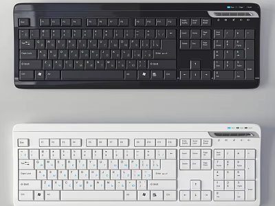 Computer Keyboards in Black and White with Full Size Layout Function Keys and Numeric Keypad 3d model